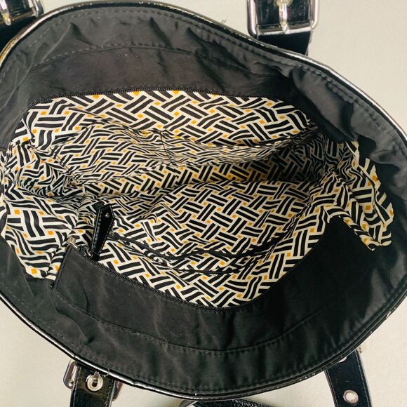 Vera Bradley Black Quilted Tote Bag Purse Shoulder Handbag Silver Hardware Large - Picture 5 of 9